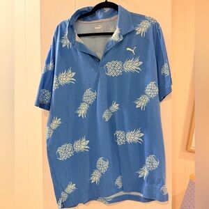 Puma Blue Pineapple Pattern Polo Golf Shirt